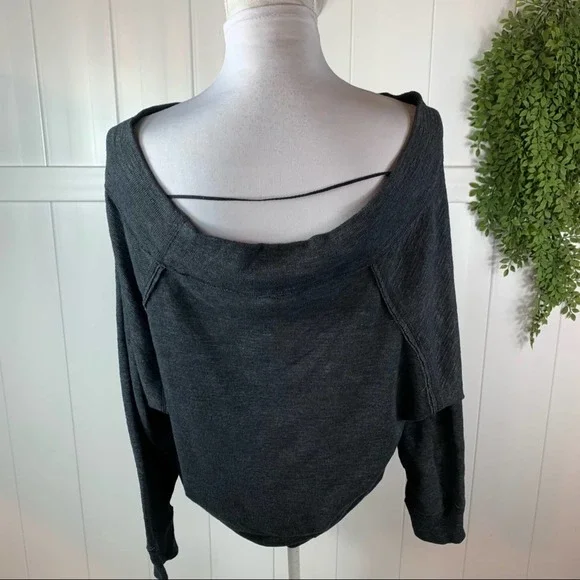 2 for $25 Free People Women Palisades Thermal Pullover Top Gray Large - Picture 5 of 8